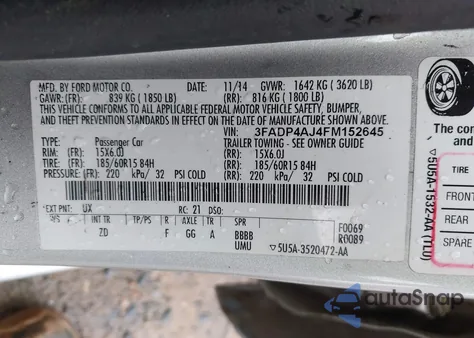 2015 Ford Fiesta S from USA, damaged, VIN 3FADP4AJ4FM152645